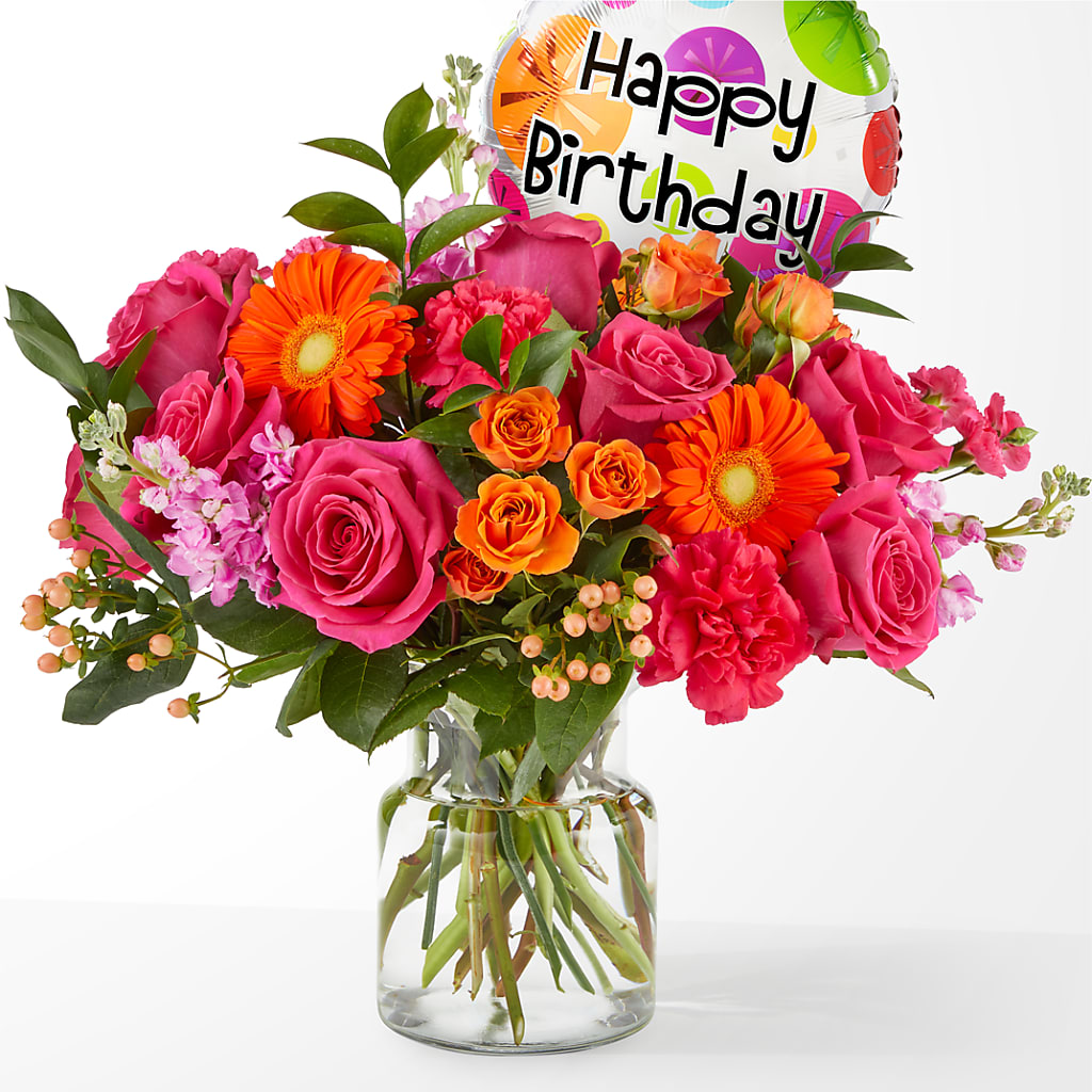 Fiesta Bouquet with Birthday Balloon – The Flower Basket, Lebanon MO