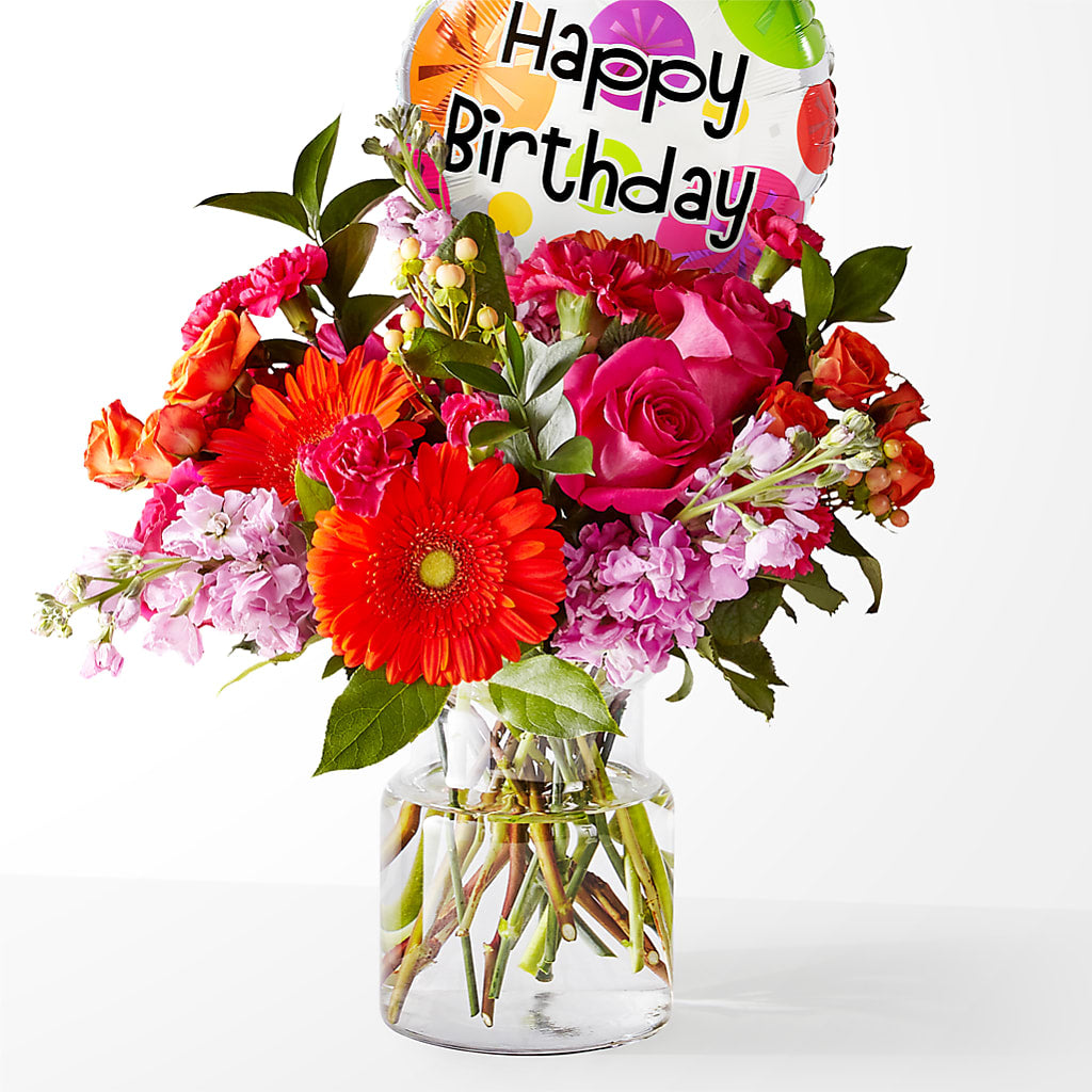 Fiesta Bouquet with Birthday Balloon – The Flower Basket, Lebanon MO