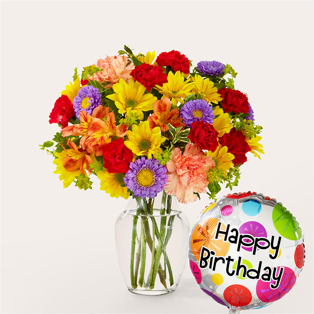 Kaleidoscope Bouquet with Birthday Balloon – The Flower Basket, Lebanon MO