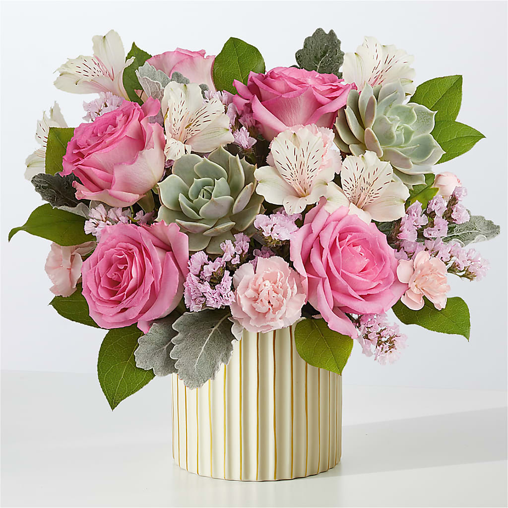 Dusty Rose Bouquet with Ivory Vase – The Flower Basket, Lebanon MO